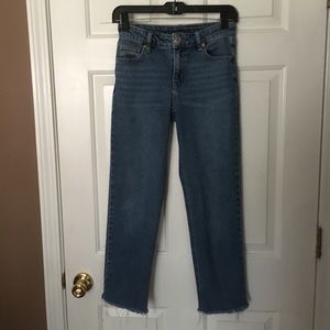 Wild Fable High Rise Straight Ankle Jeans Womens Size 0 Blue Denim Raw Hem.